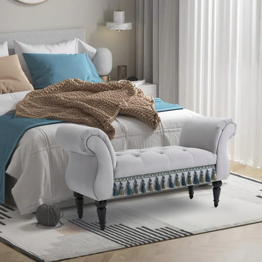 Luxus Sitzbank Polsterbank Hockerbank Polyester Kautschuk Schaumstoff Grau 117 x 40 x 58 cm