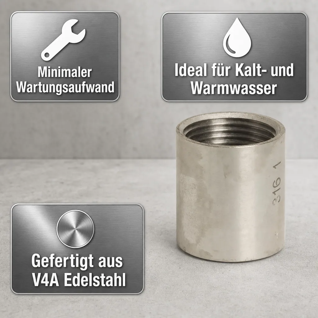 Edelstahl Muffe, Gewindefitting 1 1/4 IG, Edelstahlfitting