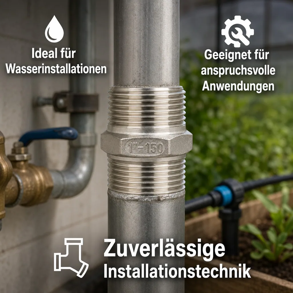 Edelstahl Doppelnippel 3/8 Zoll, Gewindefitting Edelstahl, V4A, Rohrverschraubung