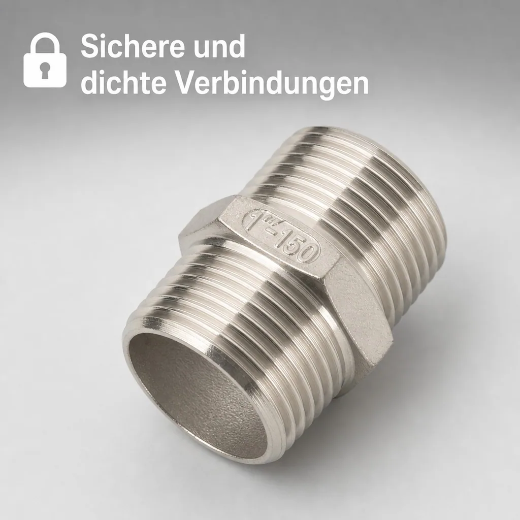 Edelstahl Doppelnippel 3/8 Zoll, Gewindefitting Edelstahl, V4A, Rohrverschraubung