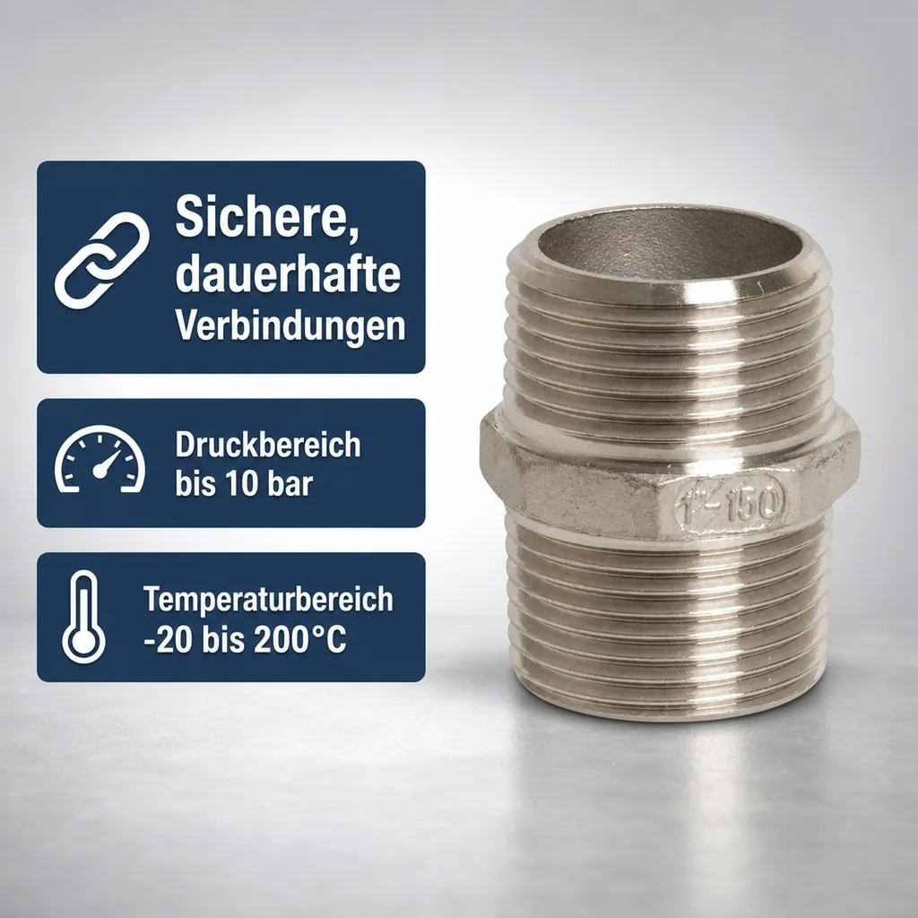Edelstahl Doppelnippel, Gewindefitting 1 1/4 Zoll, V4A Fitting