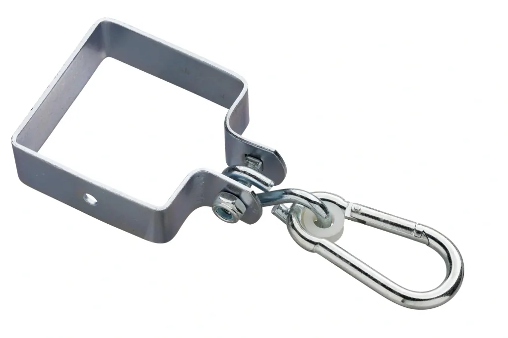 Schaukelhaken quadratisch 90 x 90 x 3 mm verzinkt mit Karabiner für Spielgeräte