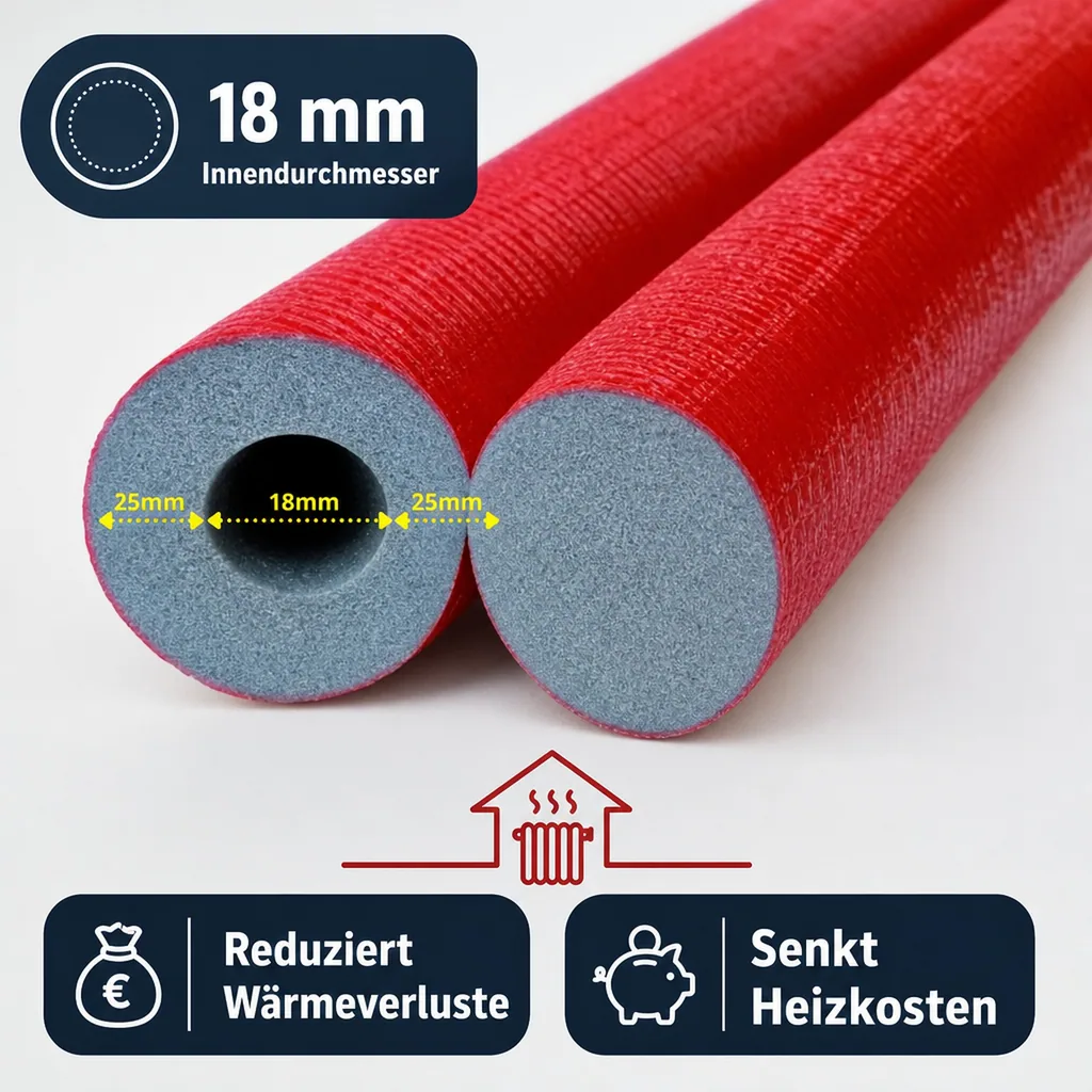 Rohrisolierung 18 mm, 2m, flexibel, Dämmung Heizung, Sanitär, GEG konform