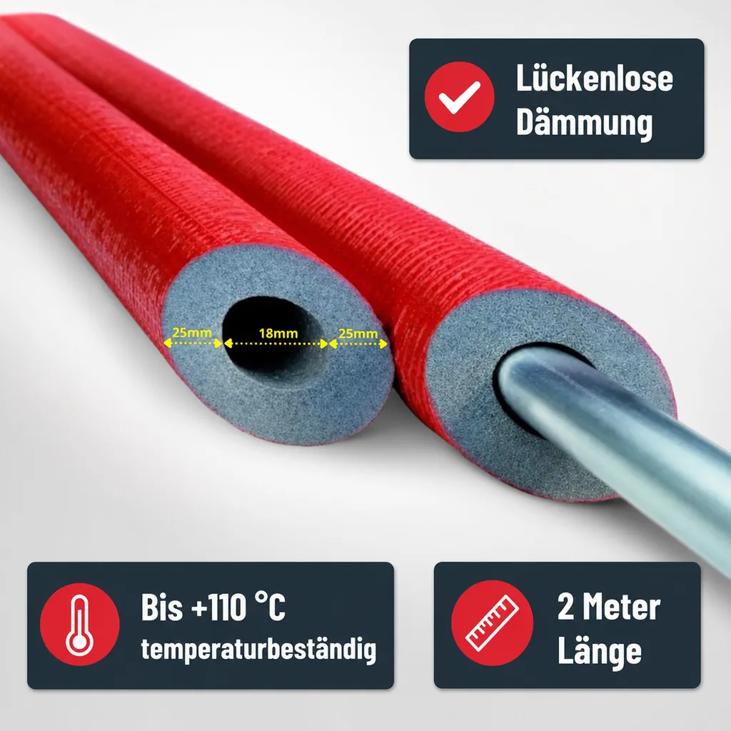 Rohrisolierung 18 mm, 2m, flexibel, Dämmung Heizung, Sanitär, GEG konform