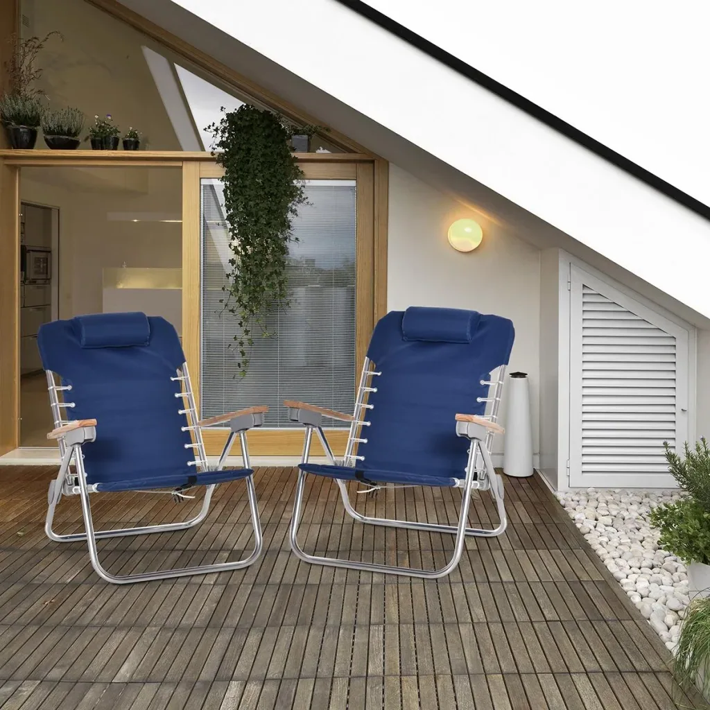 2-er Set Campingstuhl Klappstuhl Gartenstuhl mit Armlehnen Strand Balkon faltbar Metall Oxfordstoff Blau 69 x 62 x 73,5