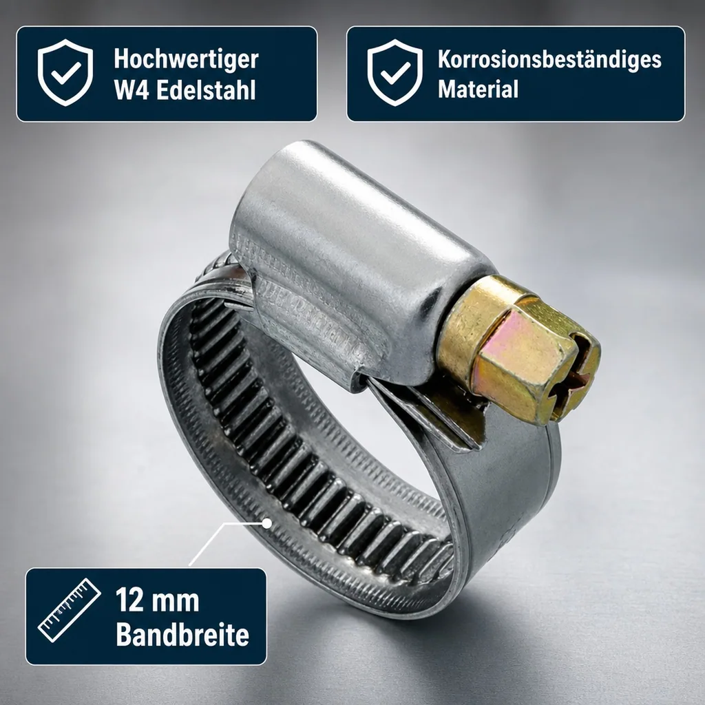 Edelstahl W4 Schlauchschellen 12 mm 40 - 60 mm