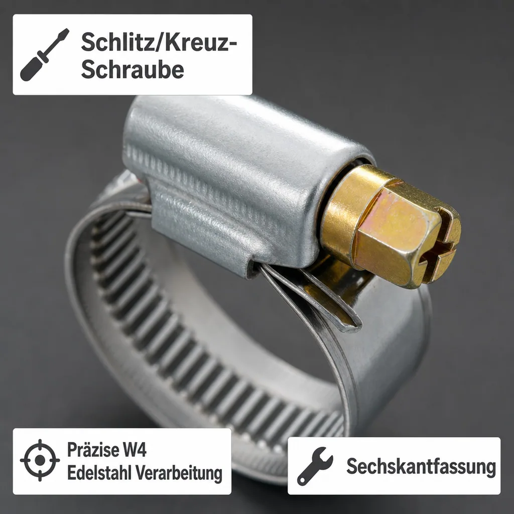 Edelstahl W4 Schlauchschellen 12 mm 40 - 60 mm