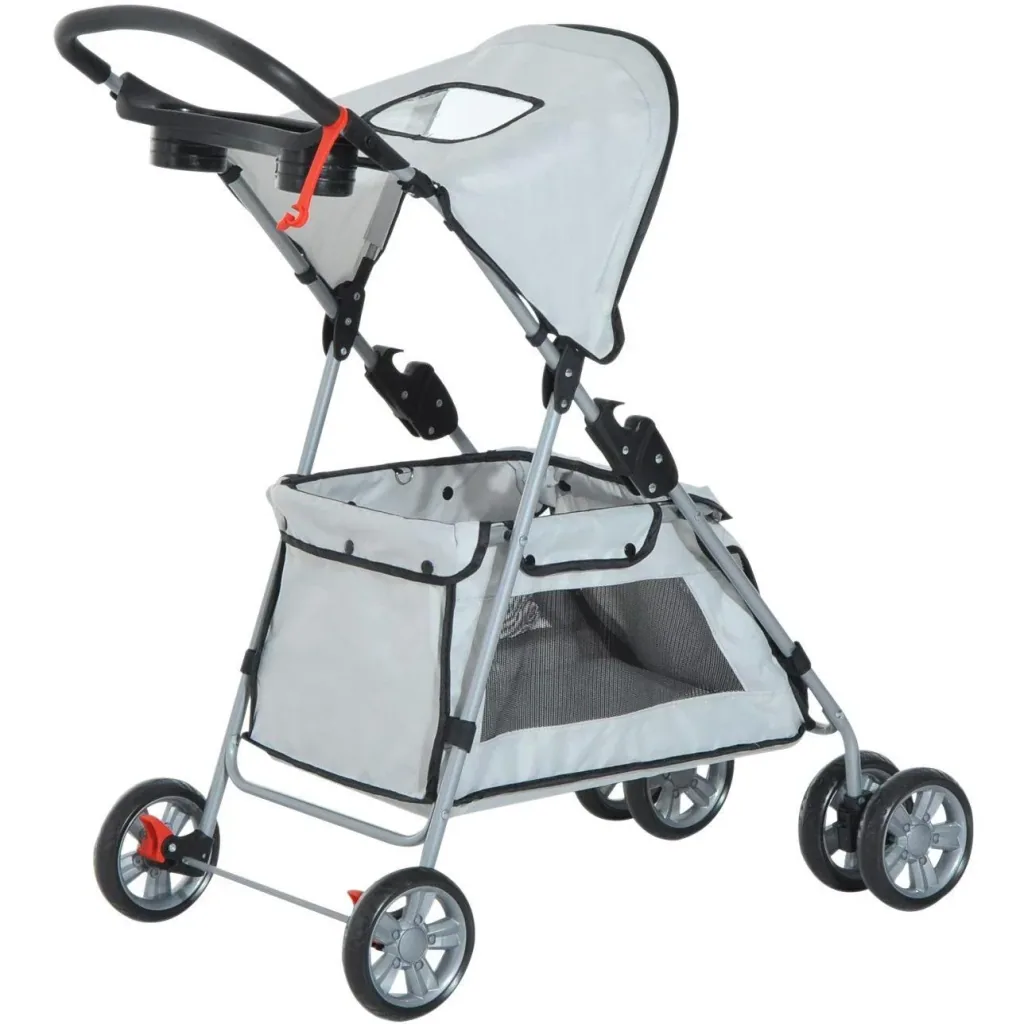 Hundebuggy Hundewagen mit Sonnendach Stahl Grau