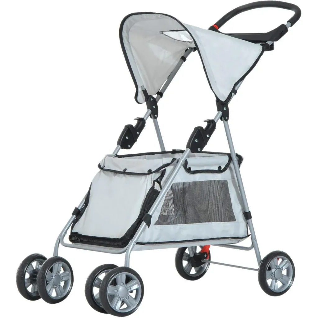 Hundebuggy Hundewagen mit Sonnendach Stahl Grau