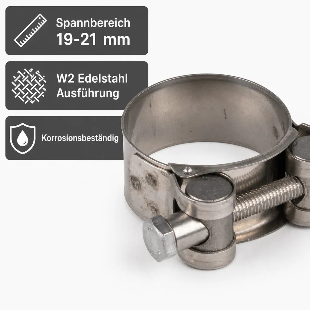 Schlauchschellen 19-21mm, Gelenkbolzenschelle, Spannbackenschelle, DIN 3017