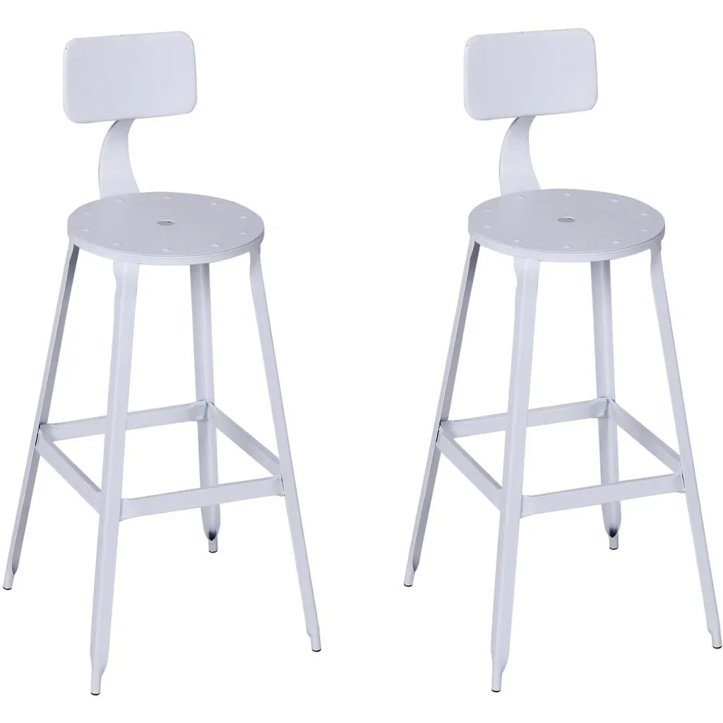2er-Set Barhocker Bistrostuhl Küchenhocker Metallhocker mit Antirutschpads mit Rückenlehne Weiß 46x44x103cm