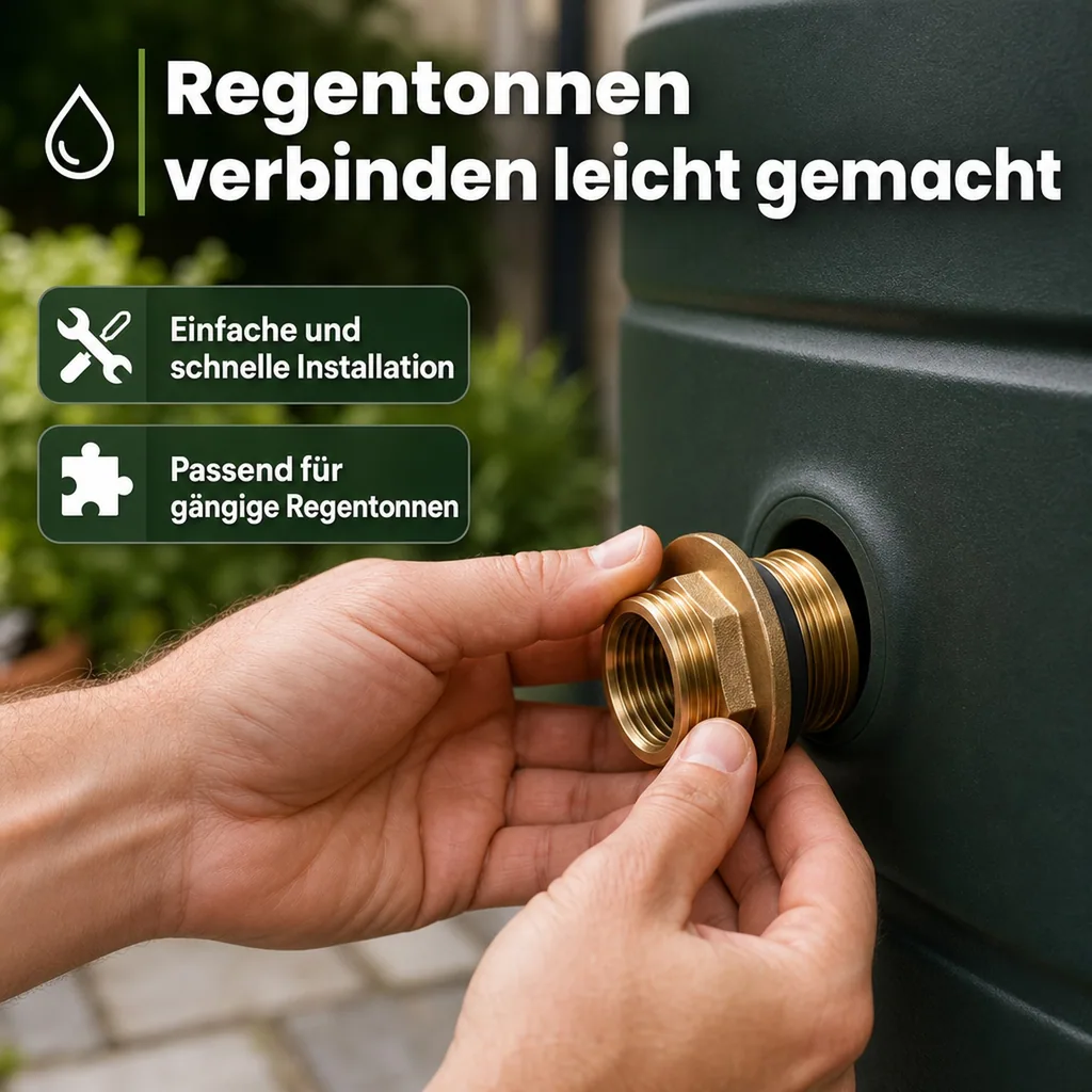 Regentonnen Durchführung, Tank Durchführung, Messing, AG 1 1/4 x IG 1