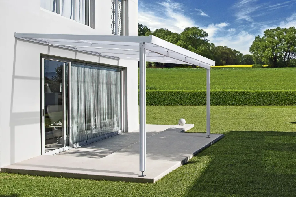 Terrassendach Premium, weiß, 4102 x 4060 mm - Polycarbonat Stegplatten 16 mm, weiß gestreift