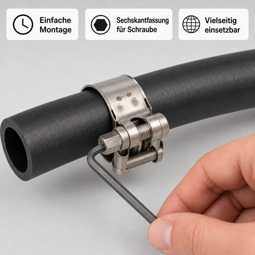 Gelenkbolzenschelle, Spannbackenschelle 17-19 mm, DIN 3017, Schlauchschelle
