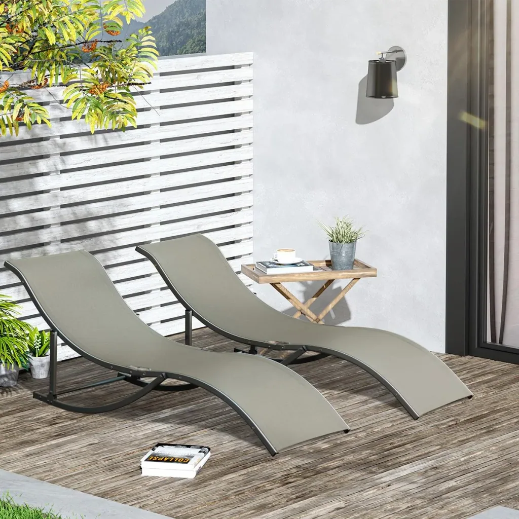 2er Set Sonnenliege Gartenliegen Stoffliege Relaxliege ergonomisch Aluminium Texteline Hellgrau 165 x 61 x 63 cm
