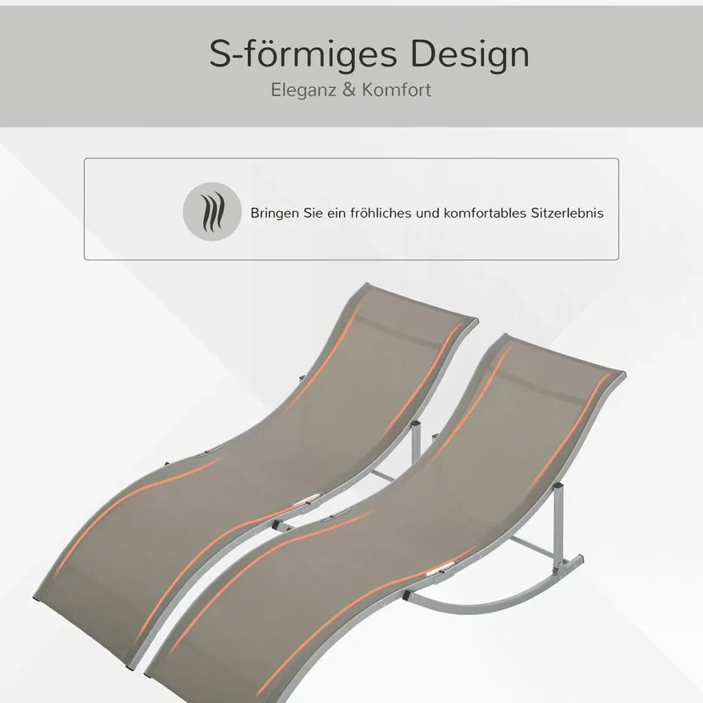 2er Set Sonnenliege Gartenliegen Stoffliege Relaxliege ergonomisch Aluminium Texteline Hellgrau 165 x 61 x 63 cm