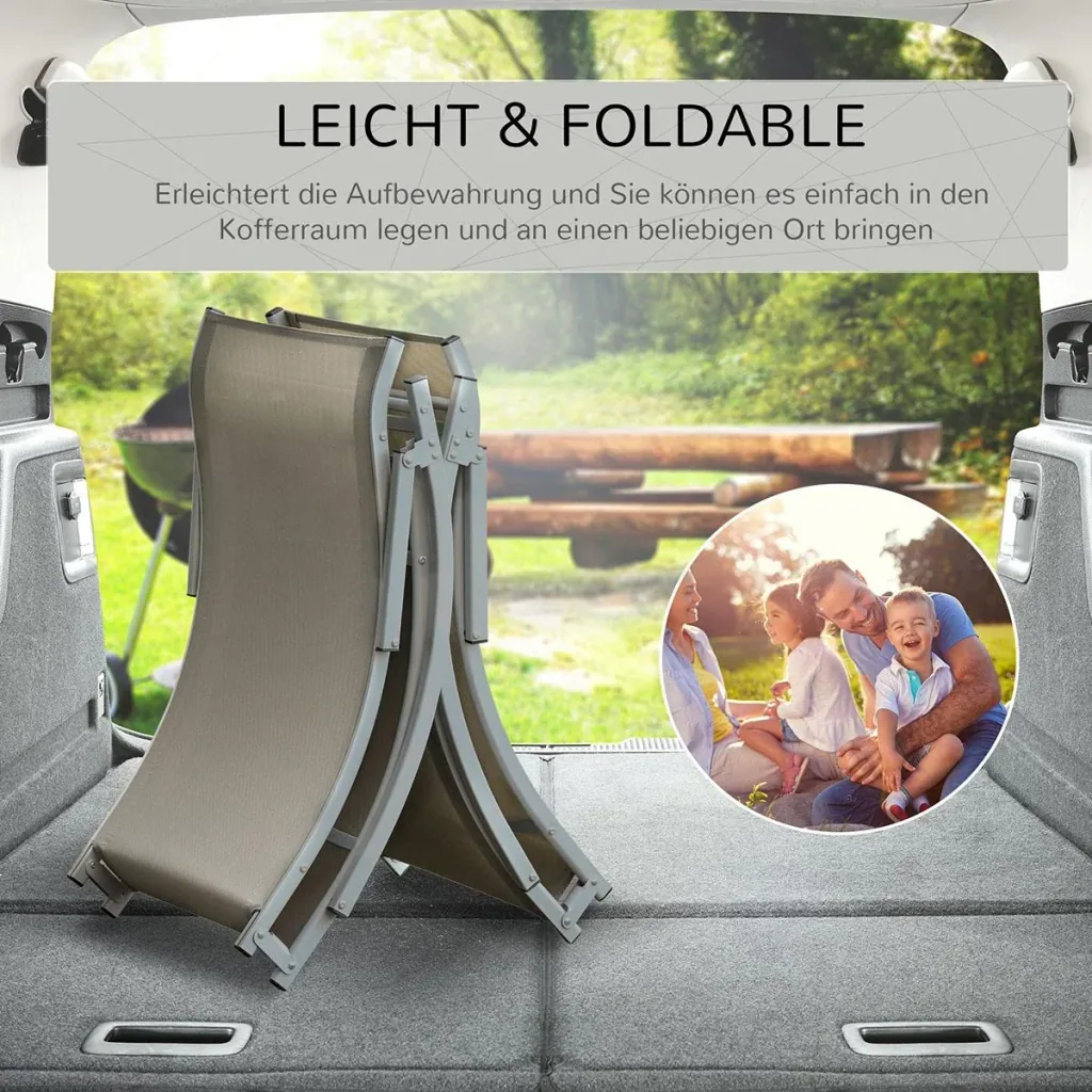 2er Set Sonnenliege Gartenliegen Stoffliege Relaxliege ergonomisch Aluminium Texteline Hellgrau 165 x 61 x 63 cm