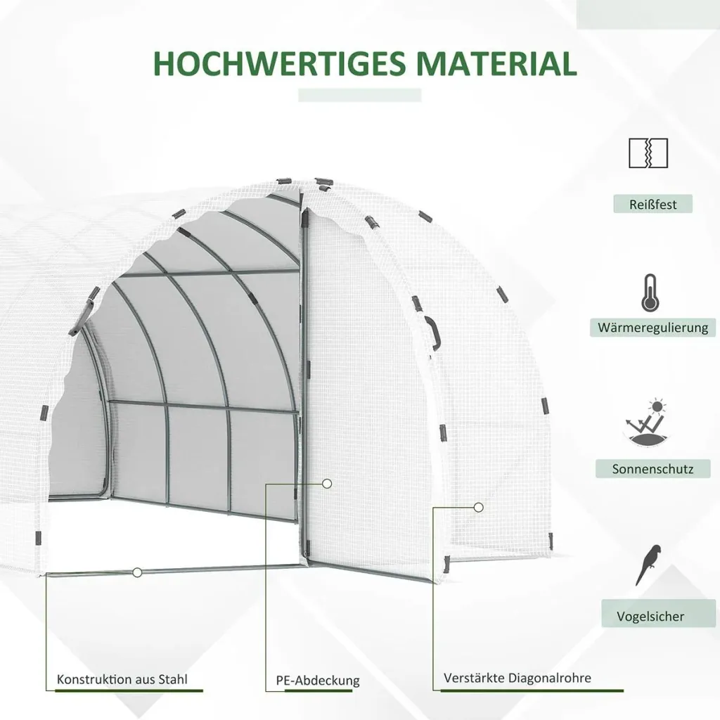 Foliengewächshaus begehbares Gewächshaus 570 x 292 x 195 cm Gartentunnel Folientunnel Tunnelgewächshaus Treibhaus Garten
