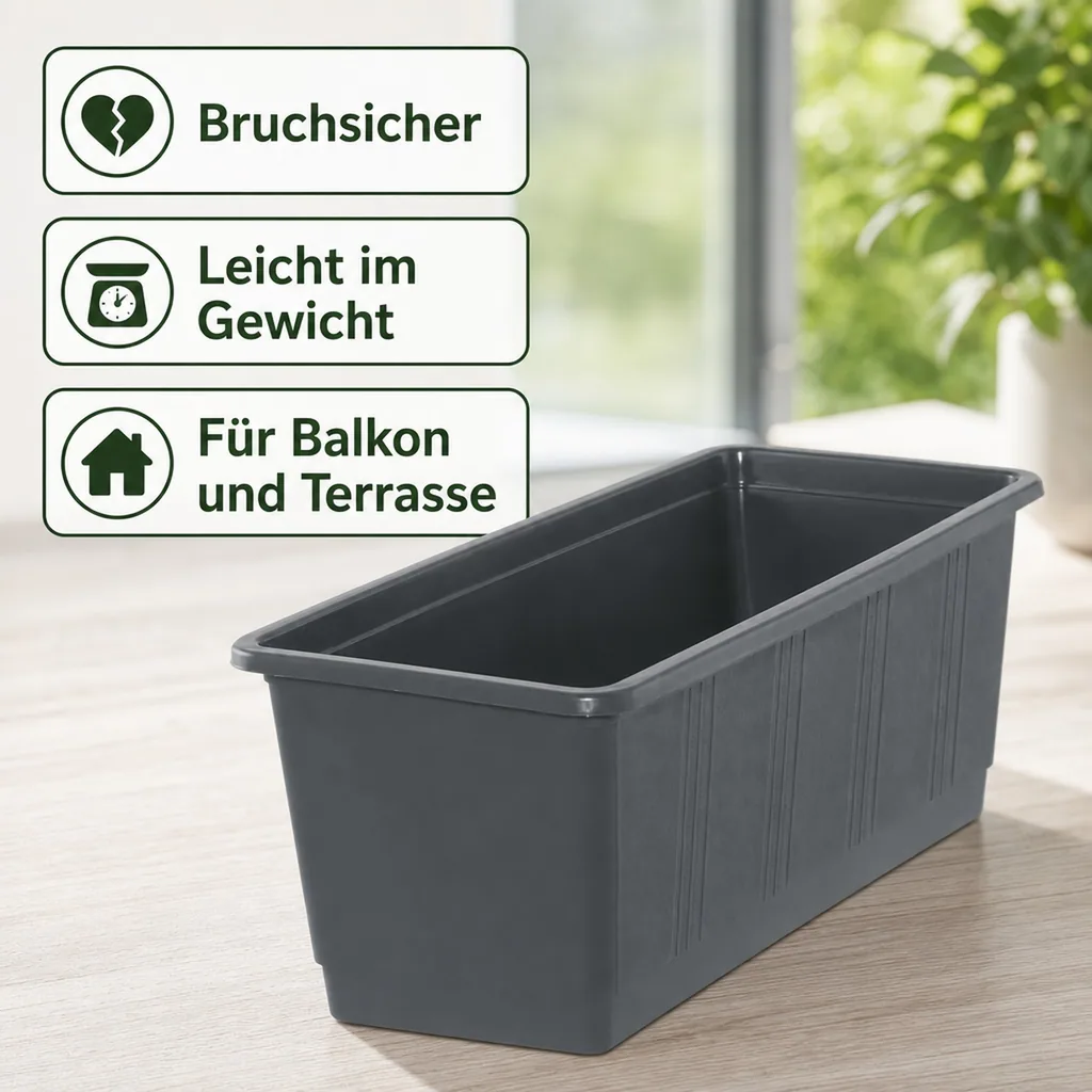 Blumenkasten 60 cm anthrazit, Kunststoff, Balkonkasten