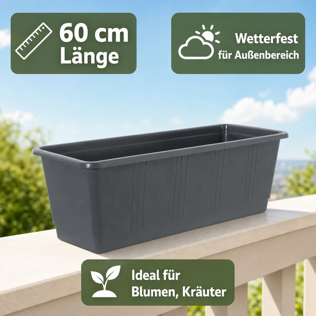 Blumenkasten 60 cm anthrazit, Kunststoff, Balkonkasten