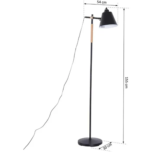 Stehlampe verstellbar Standleuchte Stehleuchte 40W Metall + Holz schwarz 54 x 30 x 155 cm