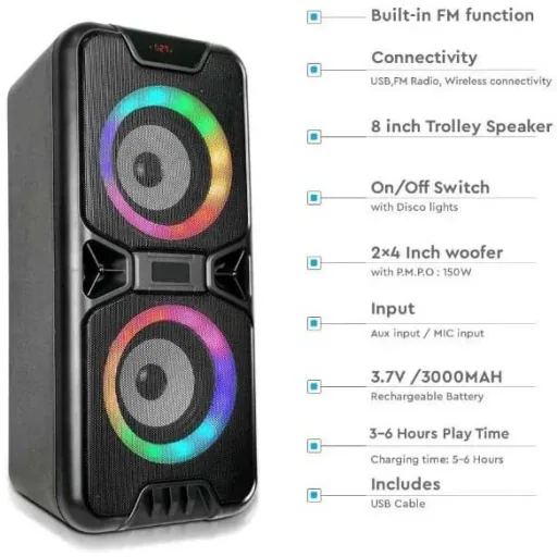 VT-6204-2 Mobiler Lautsprecher mit Bluetooth und RGB - 2x 10W