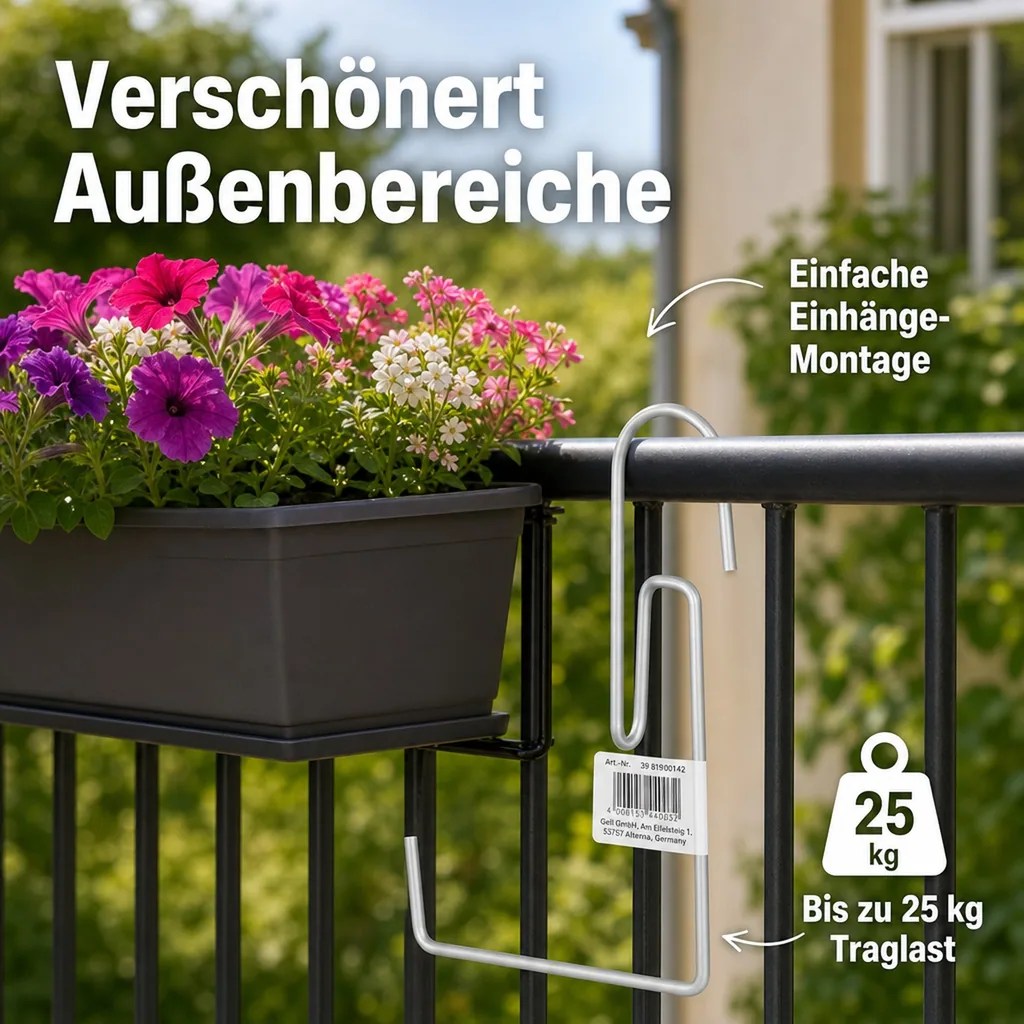 Blumenkastenhalter, Balkonkastenhalterung verzinkt, Typ G, 25kg, einfache Montage