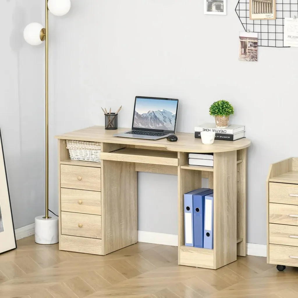 Computertisch Schreibtisch Bürotisch Home Office Arbeitstisch mit Ablagen Schubladen Natur 125 x 60 x 74 cm