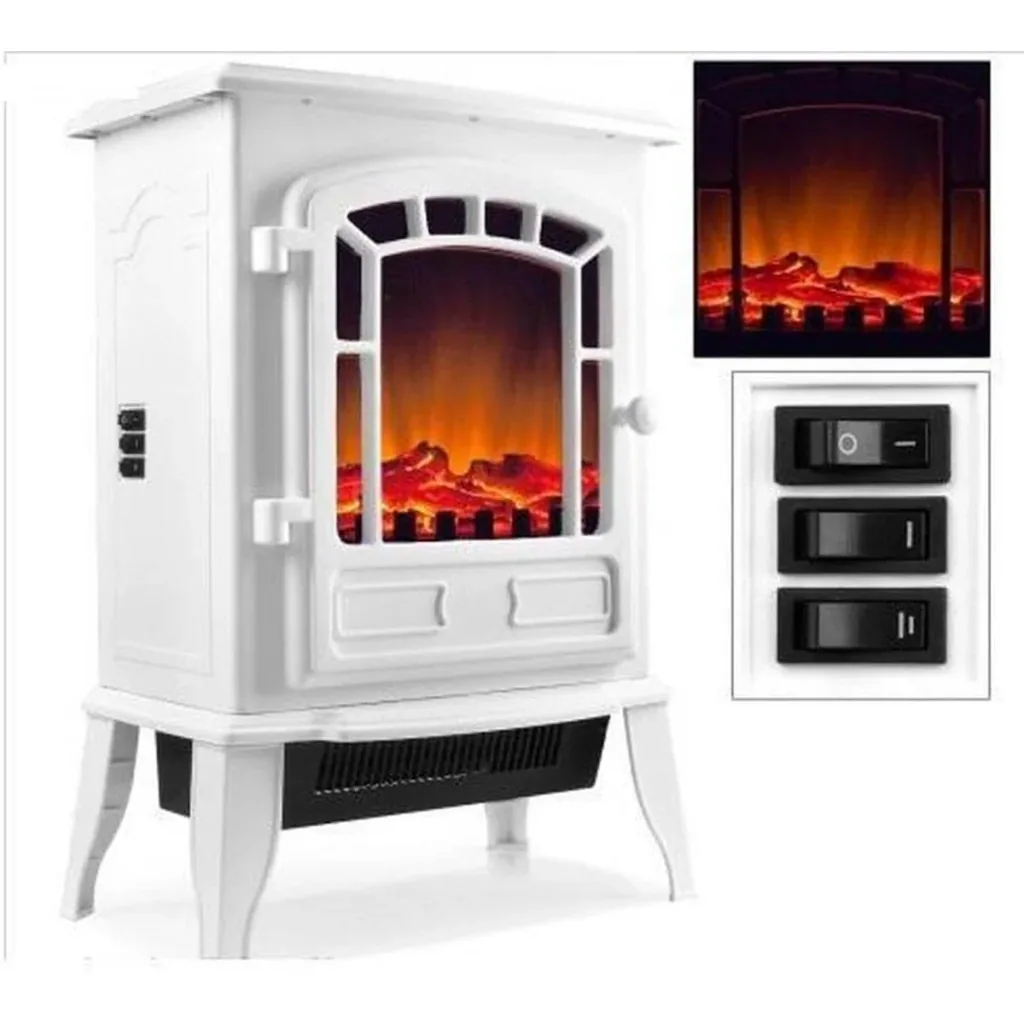 Elektrischer Kamin mit Heizung und offenem Flammeneffekt 2000W weiß