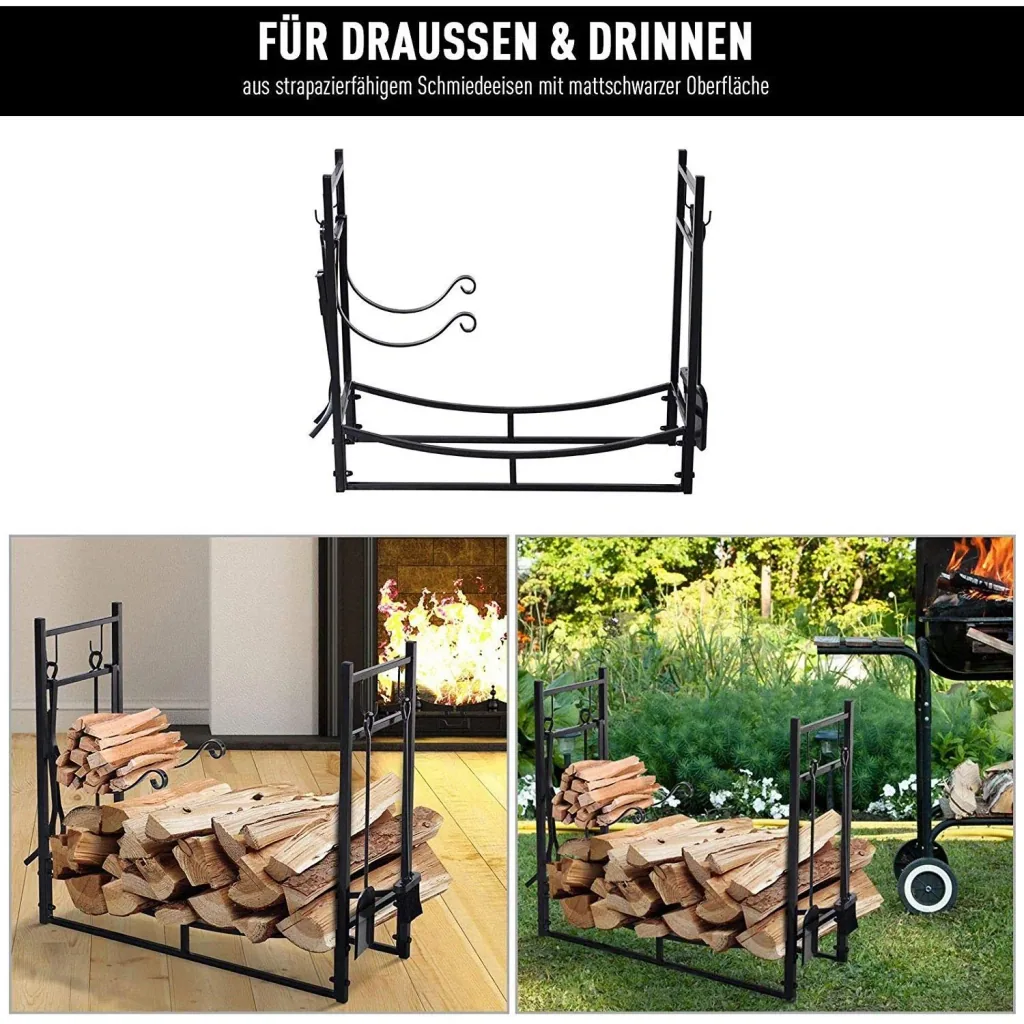 Kaminholzregal mit leicht geschwungener Halterungen