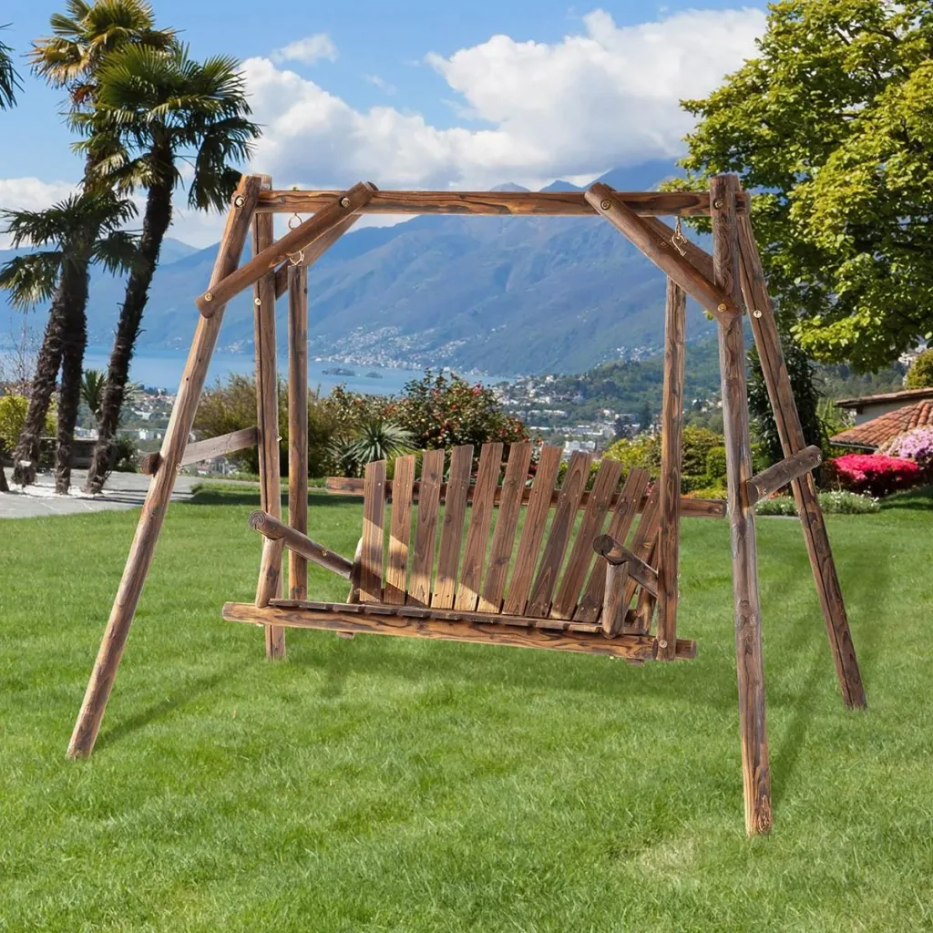 Hollywoodschaukel Massivholz, 187 x 137 x 170 cm, Braun