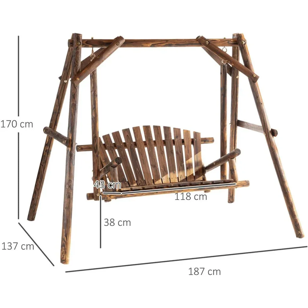 Hollywoodschaukel Massivholz, 187 x 137 x 170 cm, Braun