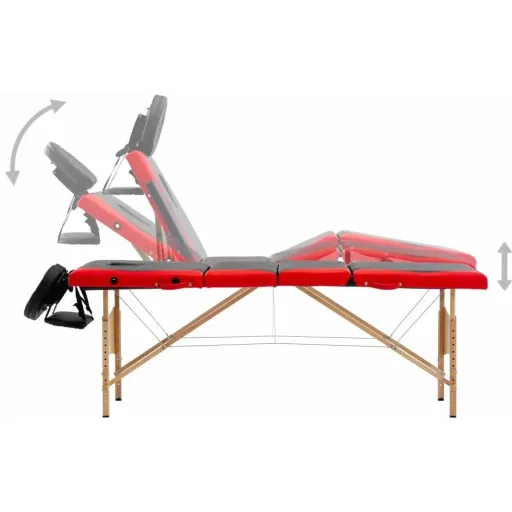 Klappbarer Massagetisch 4 Zonen Holz schwarz und rot