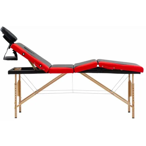 Klappbarer Massagetisch 4 Zonen Holz schwarz und rot