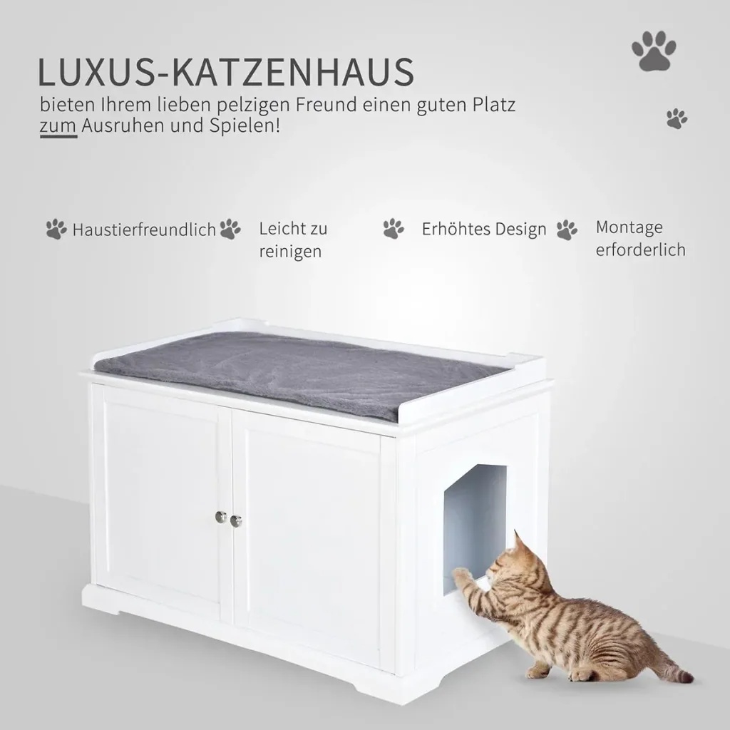 2in1 Katzentoilette mit Schublade und Deckel Weiß+Grau