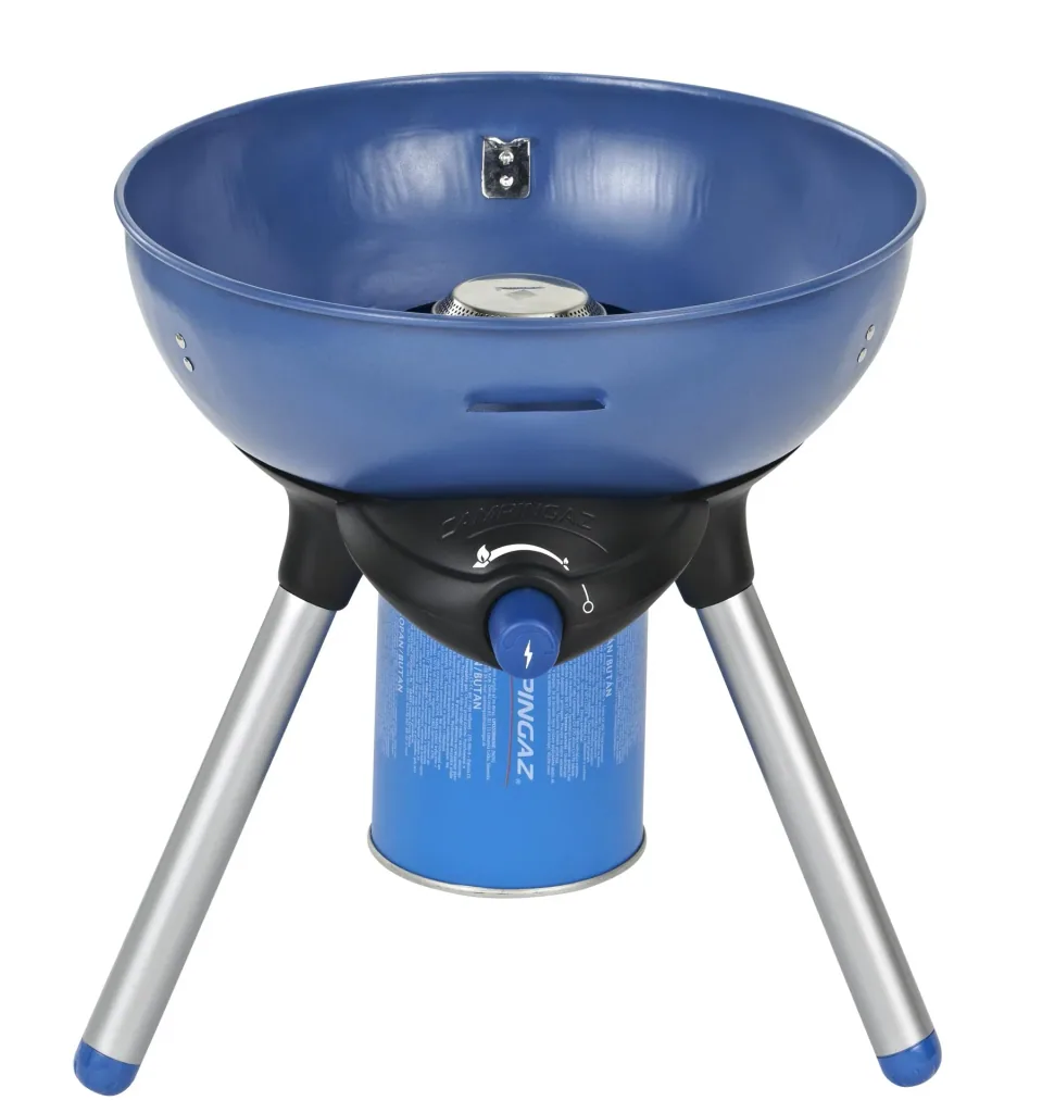 Party Grill  Campingkocher 200 CV Mit Topfkreuz, Grillrost und Transportdeckel, Kartuschenbetrieb