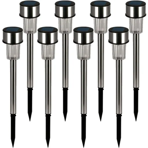 LED Solarlampen 8er Set - Edelstahl - Gartenbeleuchtung - Spülenstrahler- 31cm