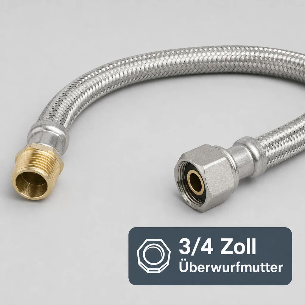 DN13 DVGW Panzerschlauch m. Edelstahlumflechtung 3/4" AG x 3/4" ÜM 1500 mm