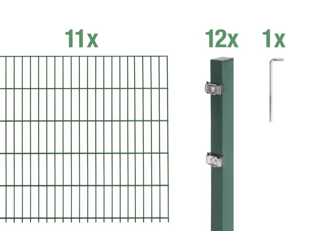Doppelstabmattenzaun Komplettset, grün, Höhe 140 cm, Länge 22 m