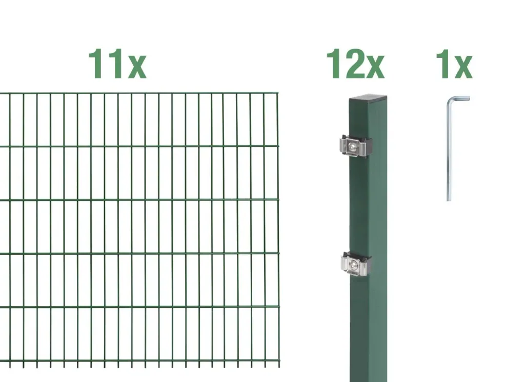 Doppelstabmattenzaun Komplettset, grün, Höhe 140 cm, Länge 22 m