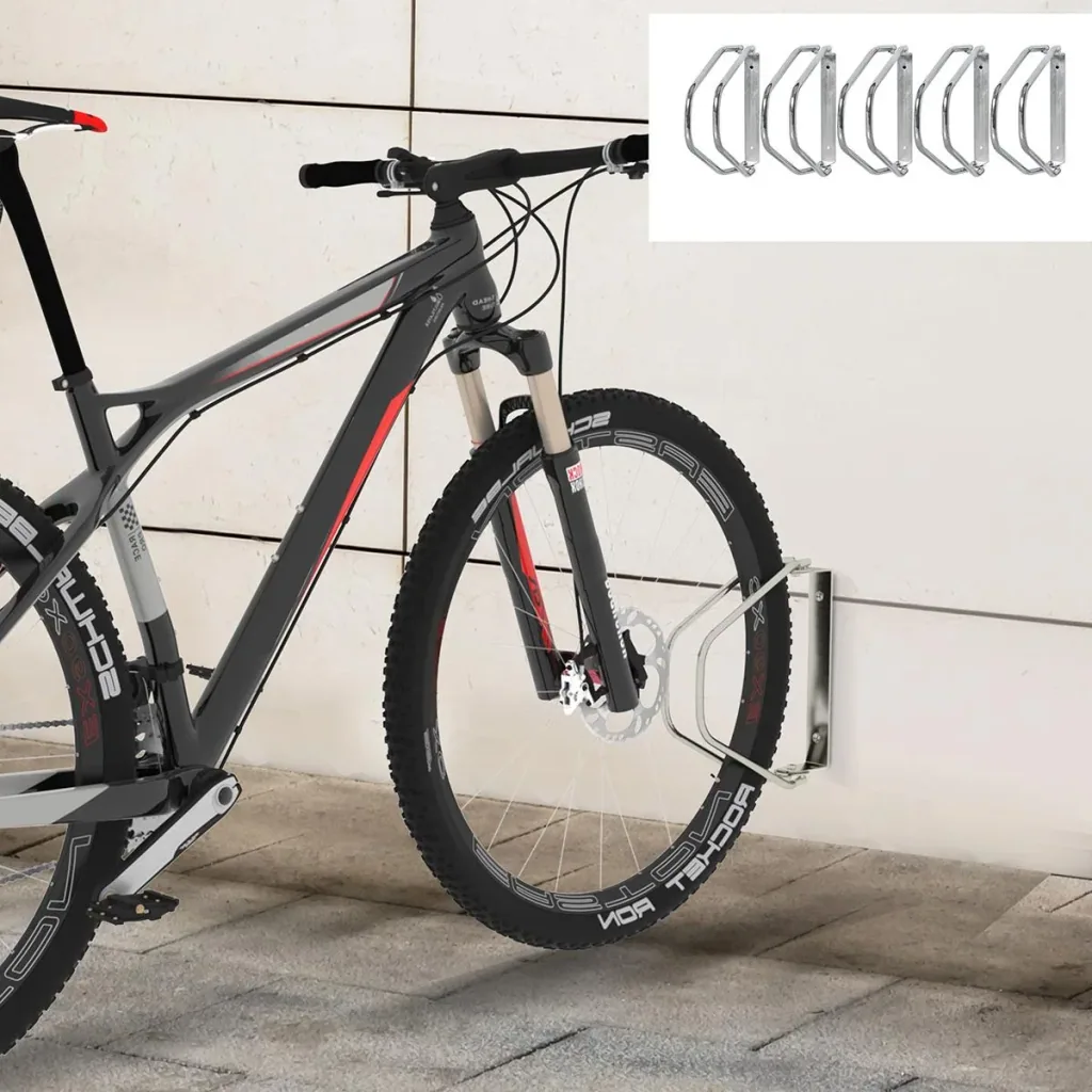 Fahrradparker Fahrradständer Mehrfachständer Bügelparker Boden- und Wandmontage Stahl Silber 5 Fahrräder 29 x 32,5 x 8,2