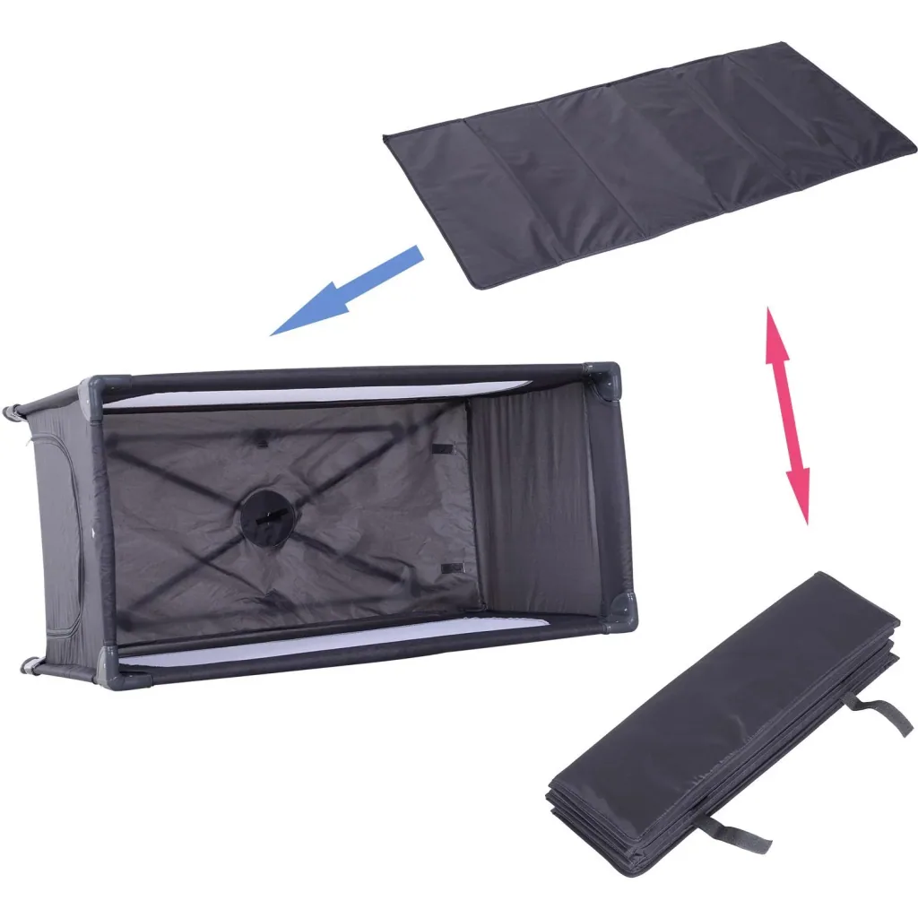 Babybett Kinderreisebett klappbar Klappbett mit Matratze + Rollen Tragetasche Schwarz 120 x 60 x 75 cm