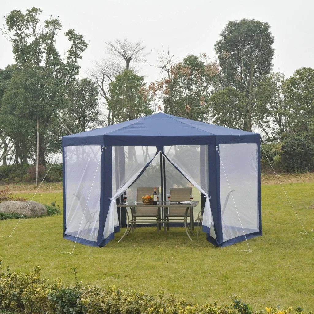 Pavillon Gartenpavillon 6-eckig blau 3,9m x 3,9m