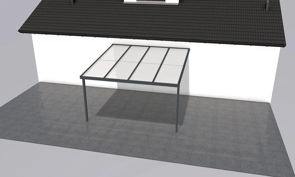 Terrassendach Premium, anthrazit, 4102 x 4060 mm - Polycarbonat Stegplatten 16 mm, opal