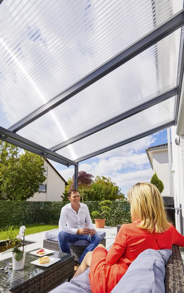 Terrassendach Premium, anthrazit, 4102 x 4060 mm - Polycarbonat Stegplatten 16 mm, bronze
