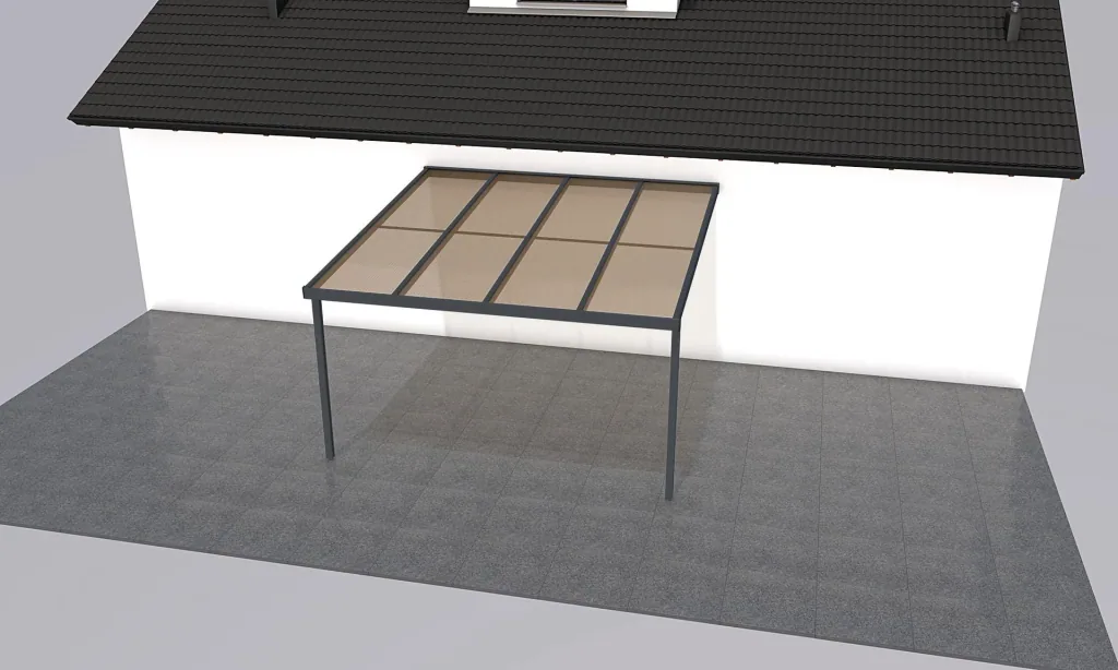 Terrassendach Premium, anthrazit, 4102 x 4060 mm - Polycarbonat Stegplatten 16 mm, bronze