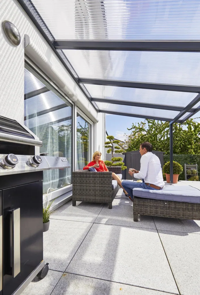 Terrassendach Premium, anthrazit, 4102 x 4060 mm - Polycarbonat Stegplatten 16 mm, bronze