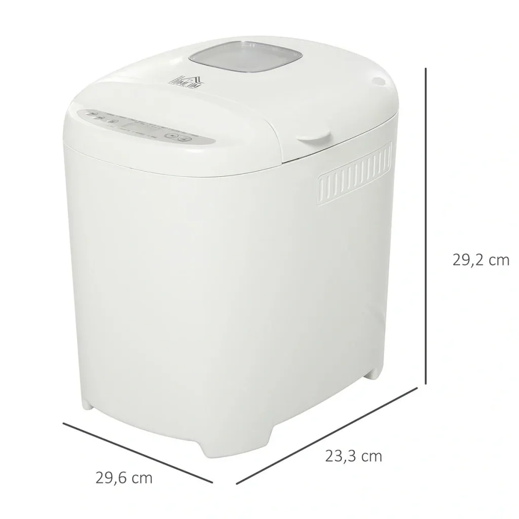 Brotbackautomat mit 11 Backprogrammen 3 Backfarben und 2 Brotgrößen 500W Edelstahl Weiß 29,6 x 23,3 x 29,2H cm