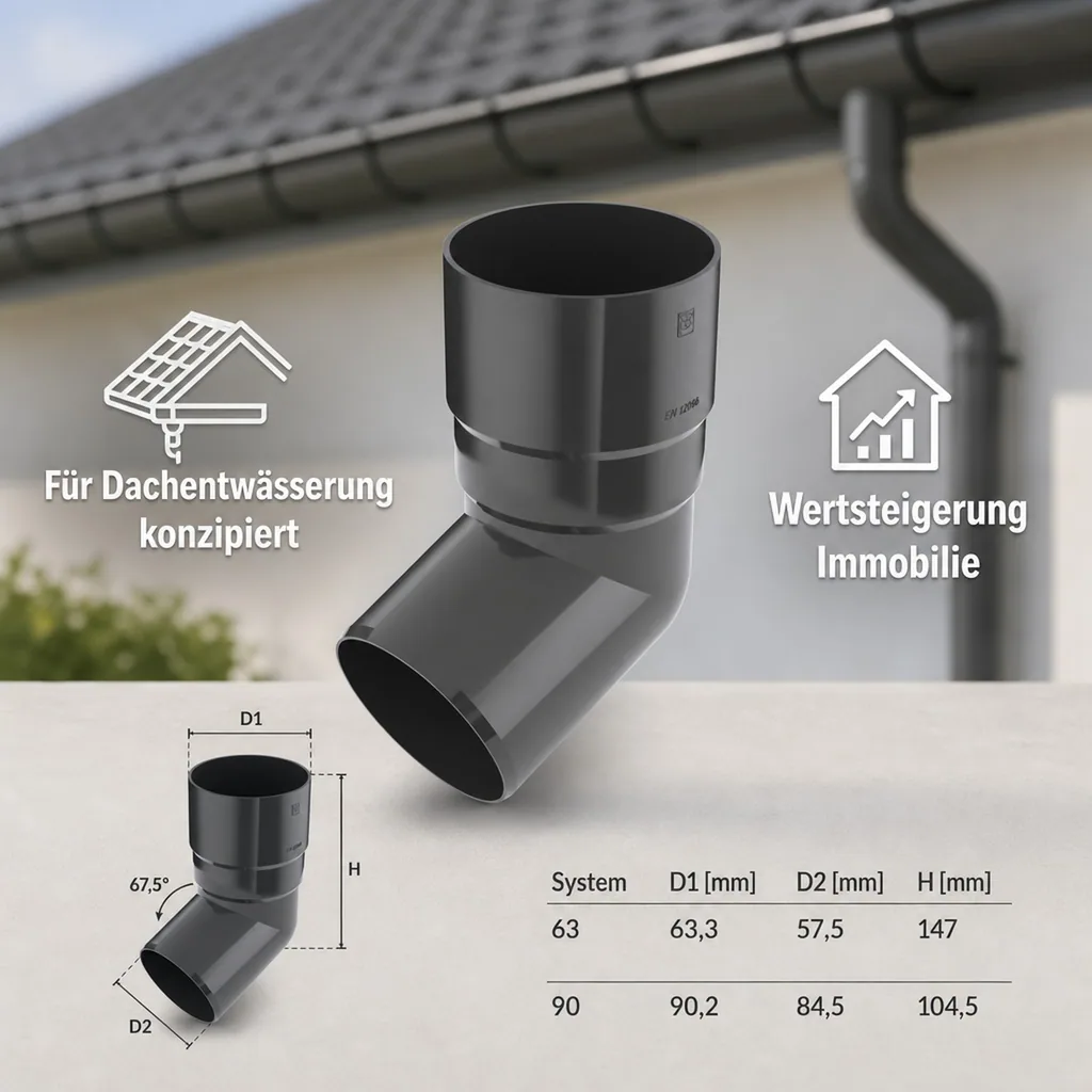 Regenrinne, Dachrinnenbogen 67,5°, Graphit, System 90
