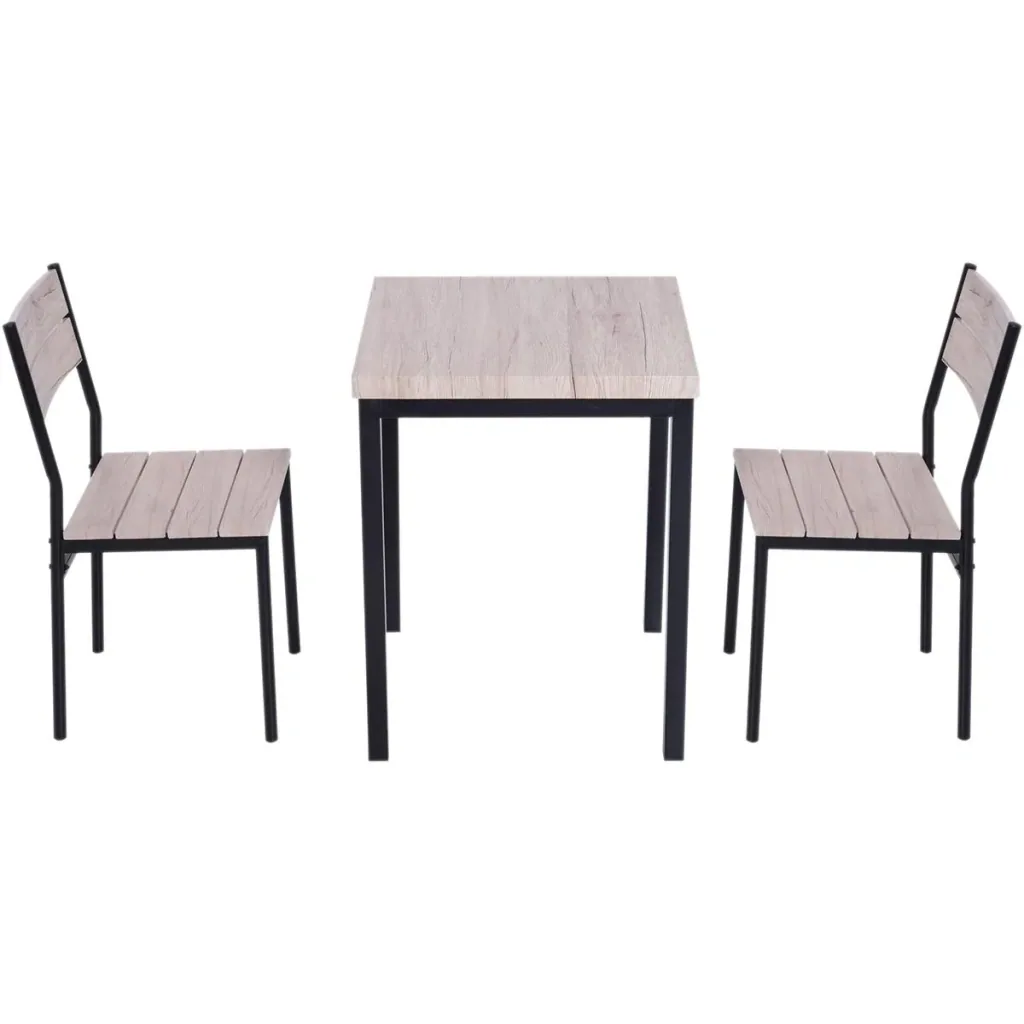 Esstisch-Set mit 1 Tisch und 2 Stühlen Naturholzoptik/schwarz